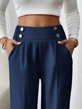 Calça de Alfaiataria Reta com Cintura Elástica Botões e Bolsos - Lizete [FRETE FULL]