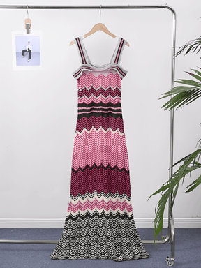 Vestido Longo Estampa em Patchwork de Alças e Decote Quadrado - Malika