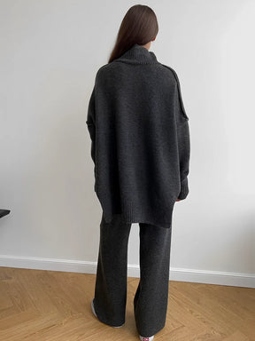 Conjunto de Tricô com Suéter Mullet Gola Alta e Calça Pantalona - Melanie