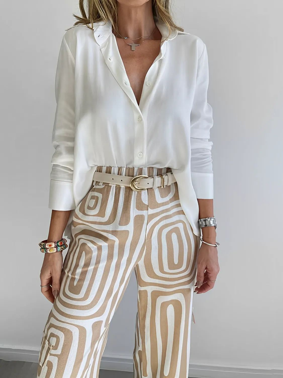 Conjunto com Camisa de Manga Longa e Calça Estampa Geométrica - Bianca