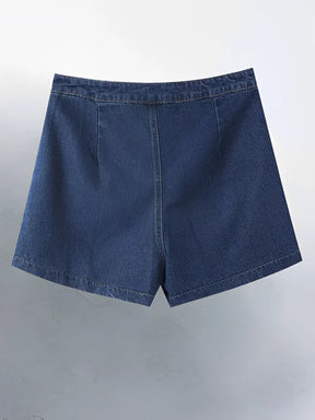 Conjunto Jeans com Colete de Botões e Short de Cintura Alta - Raiza