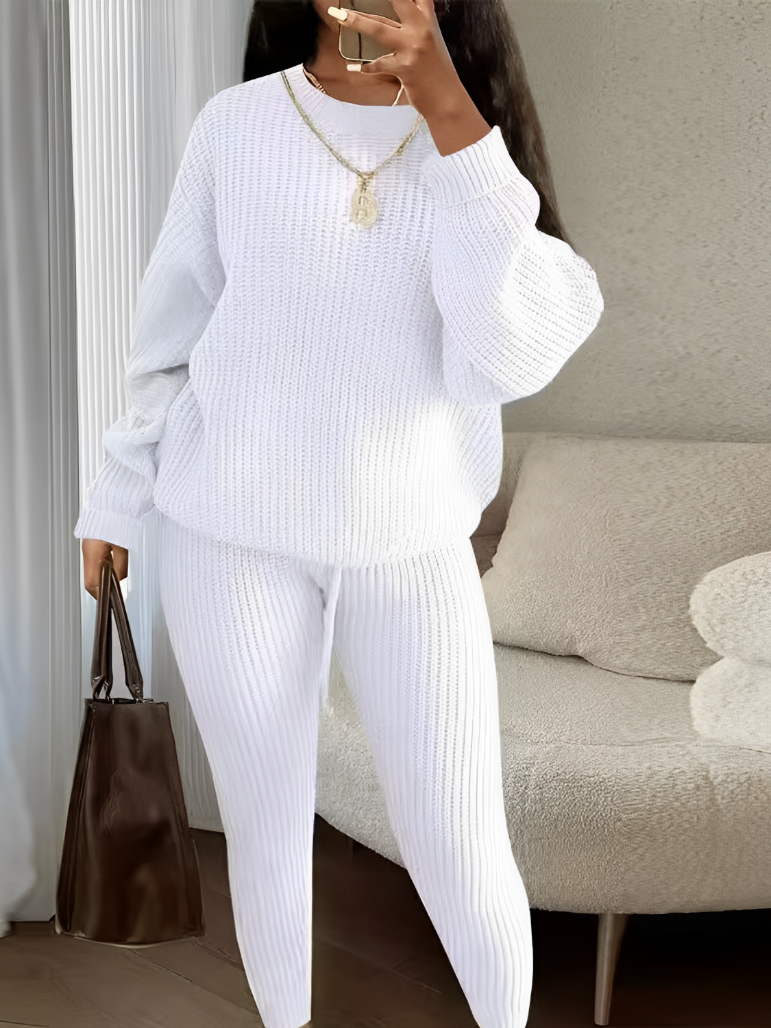 Conjunto de Tricô com Suéter Oversized e Calça Legging Ajustável – Ranya [FRETE FULL]