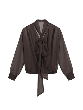 Camisa em Chiffon com Gola Laço e Punhos com Botão – Evangeline