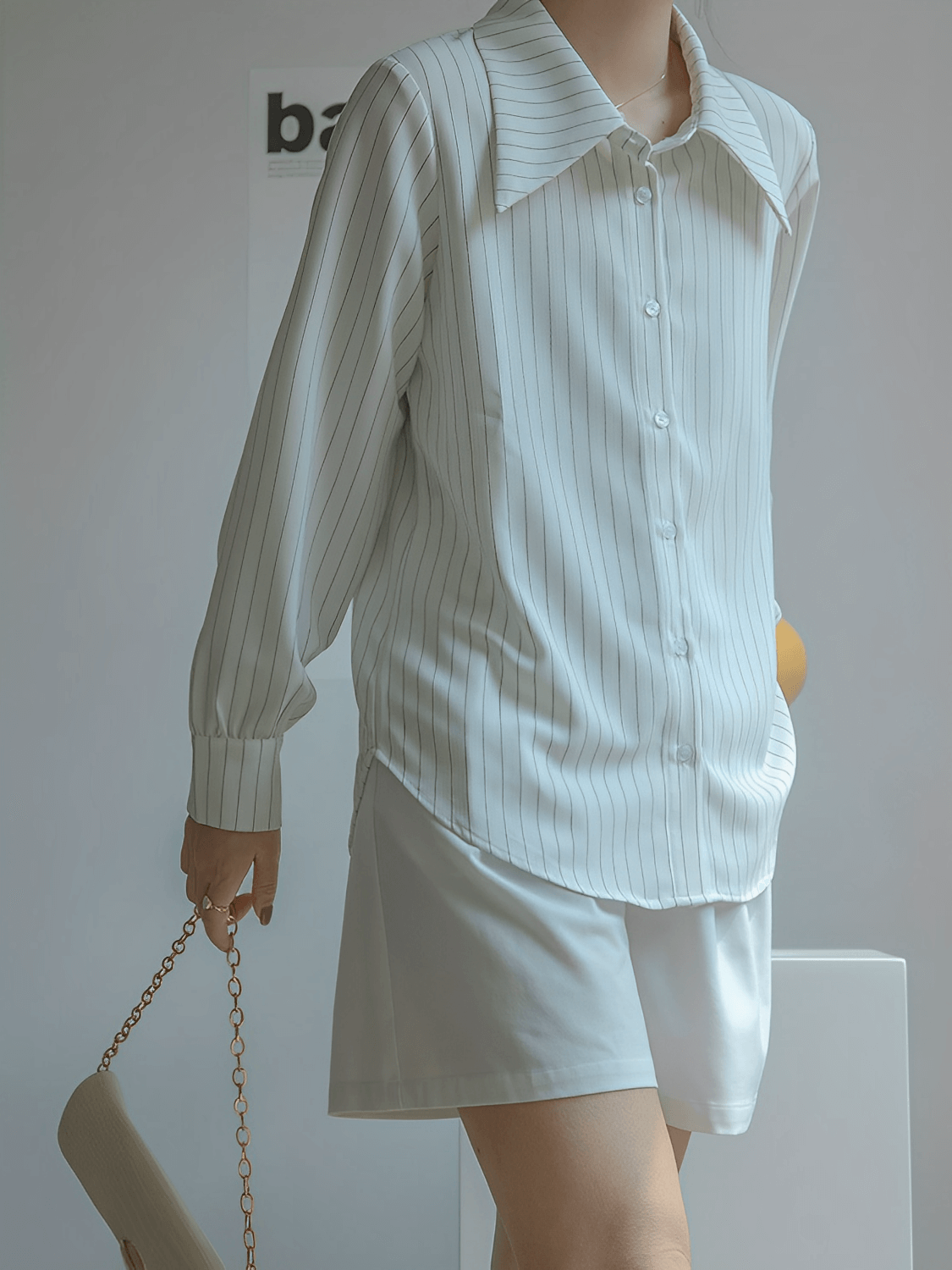 Camisa Vintage com Listras Finas Gola Ampla e Punhos Ajustados - Lucia [FRETE FULL]