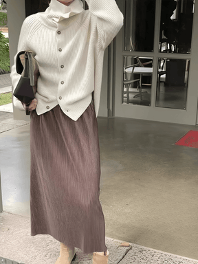 Cardigan em Lã com Gola Alta Estruturada e Botões – Romana