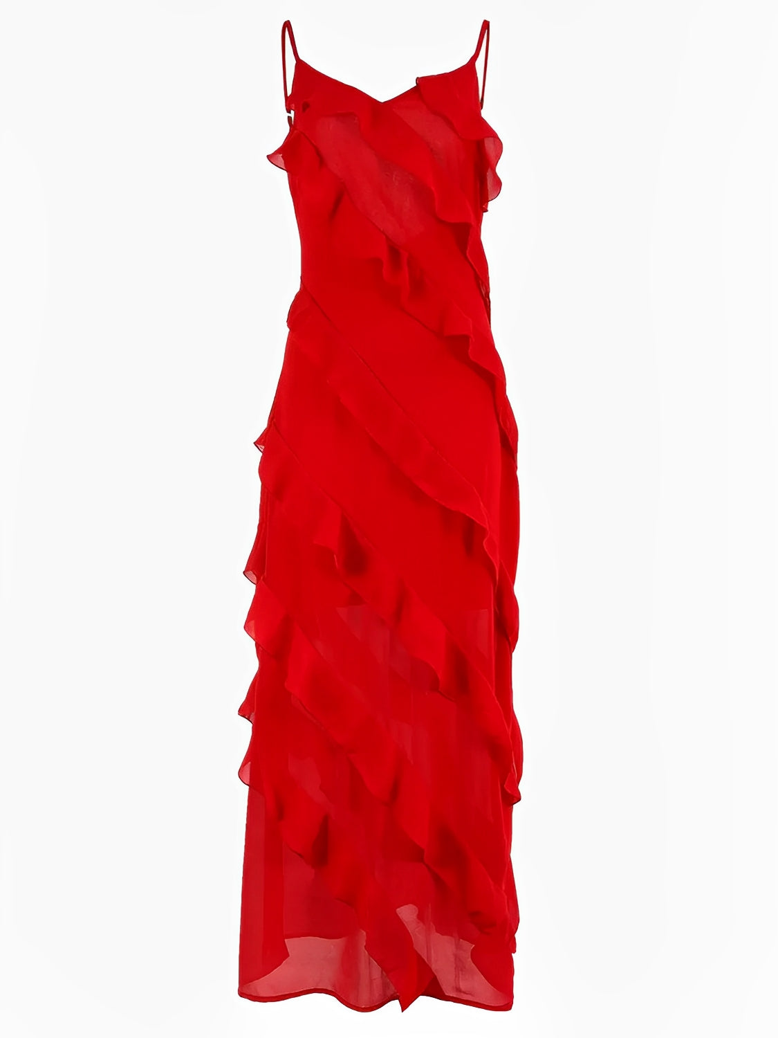 Vestido Longo de Festa em Chiffon De Alças Babados e Costas Nuas – Cassandra [FRETE FULL]