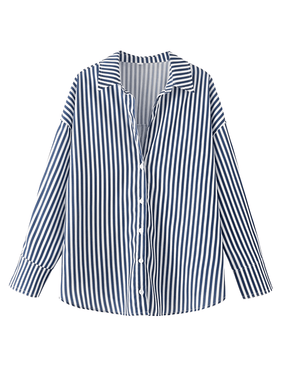 Camisa Listrada com Gola Clássica  Estruturada e Botões Frontais  – Glória