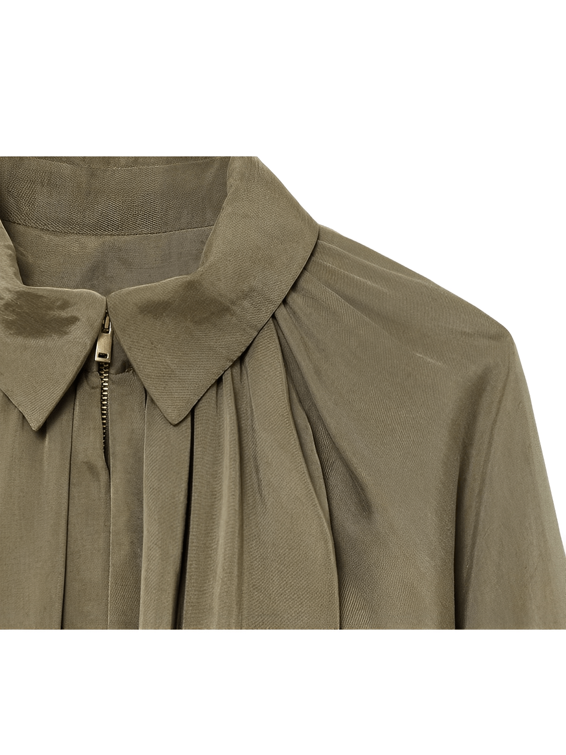 Camisa Acetinada Oversized com Manga Bufante e Zíper Frontal – Milene