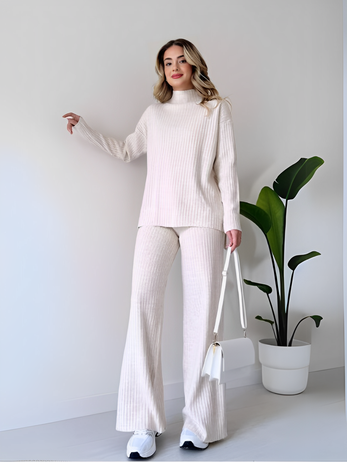 Conjunto de Tricô Canelado com Suéter Mullet e Calça Pantalona - Grace [FRETE FULL]