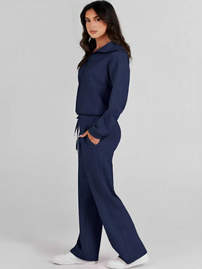 Conjunto Feminino com Suéter Gola Alta Ajustável e Calça Cintura Média com Ajuste de Cordão - Alessandra [FRETE FULL]