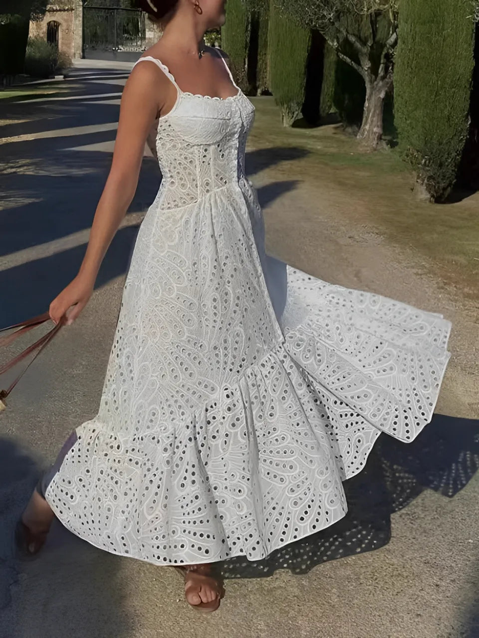 Vestido Midi de Laise com Babados Delicados e Elástico nas Costas – Marina [FRETE FULL]