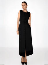 Vestido Midi Sem Mangas com Botões Forrados Cinto e Fenda – Selena [FRETE FULL]