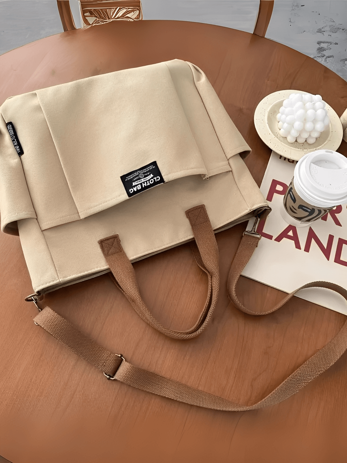 Bolsa Grande em Lona com Alça Ajustável Removível e Bolsos – Rania