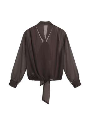 Camisa em Chiffon com Gola Laço e Punhos com Botão – Evangeline