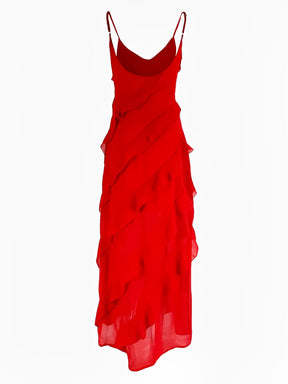 Vestido Longo de Festa em Chiffon De Alças Babados e Costas Nuas – Cassandra [FRETE FULL]