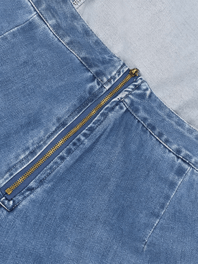 Macacão Jeans com Ombros de Babados Amarração e Decote nas Costas - Poliana