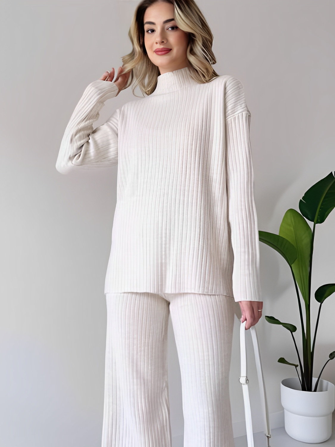 Conjunto de Tricô Canelado com Suéter Mullet e Calça Pantalona - Grace [FRETE FULL]