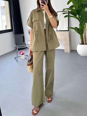 Conjunto com Camisa Oversized Ajustável e Calça Wige Leg - Olga