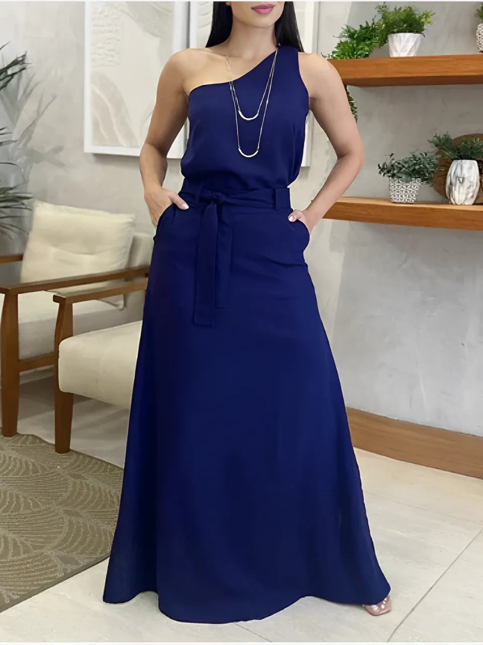 Conjunto com Blusa de Ombro Único e Saia Longa de com Amarração - Malena [FRETE FULL]