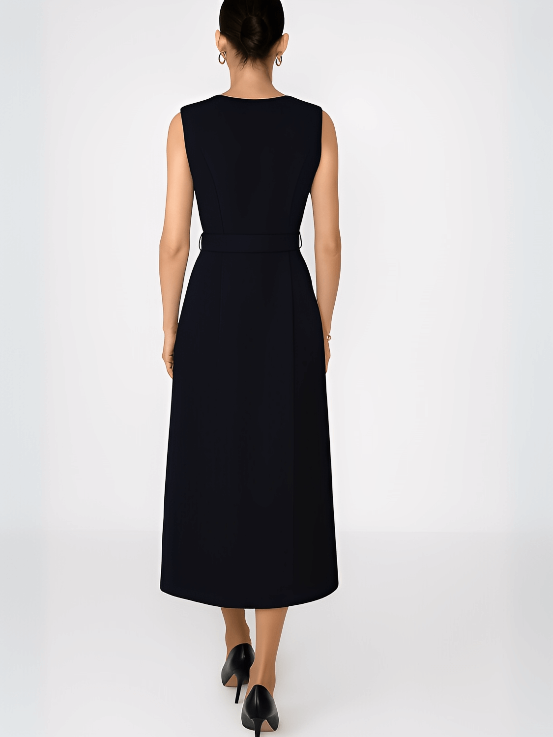 Vestido Midi Sem Mangas com Botões Forrados Cinto e Fenda – Selena [FRETE FULL]