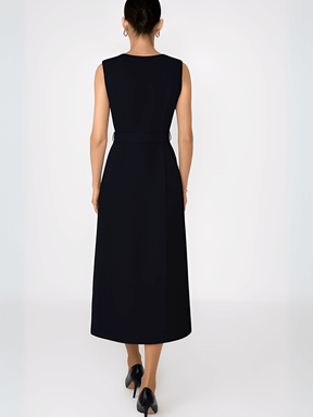 Vestido Midi Sem Mangas com Botões Forrados Cinto e Fenda – Selena [FRETE FULL]