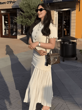 Conjunto Tweed de Blusa com Bolsos e Saia Longa com Duas Camadas - Suiany