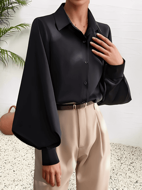 Camisa em Tecido Estruturado com Manga Lanterna e Gola Lapela – Scarllet