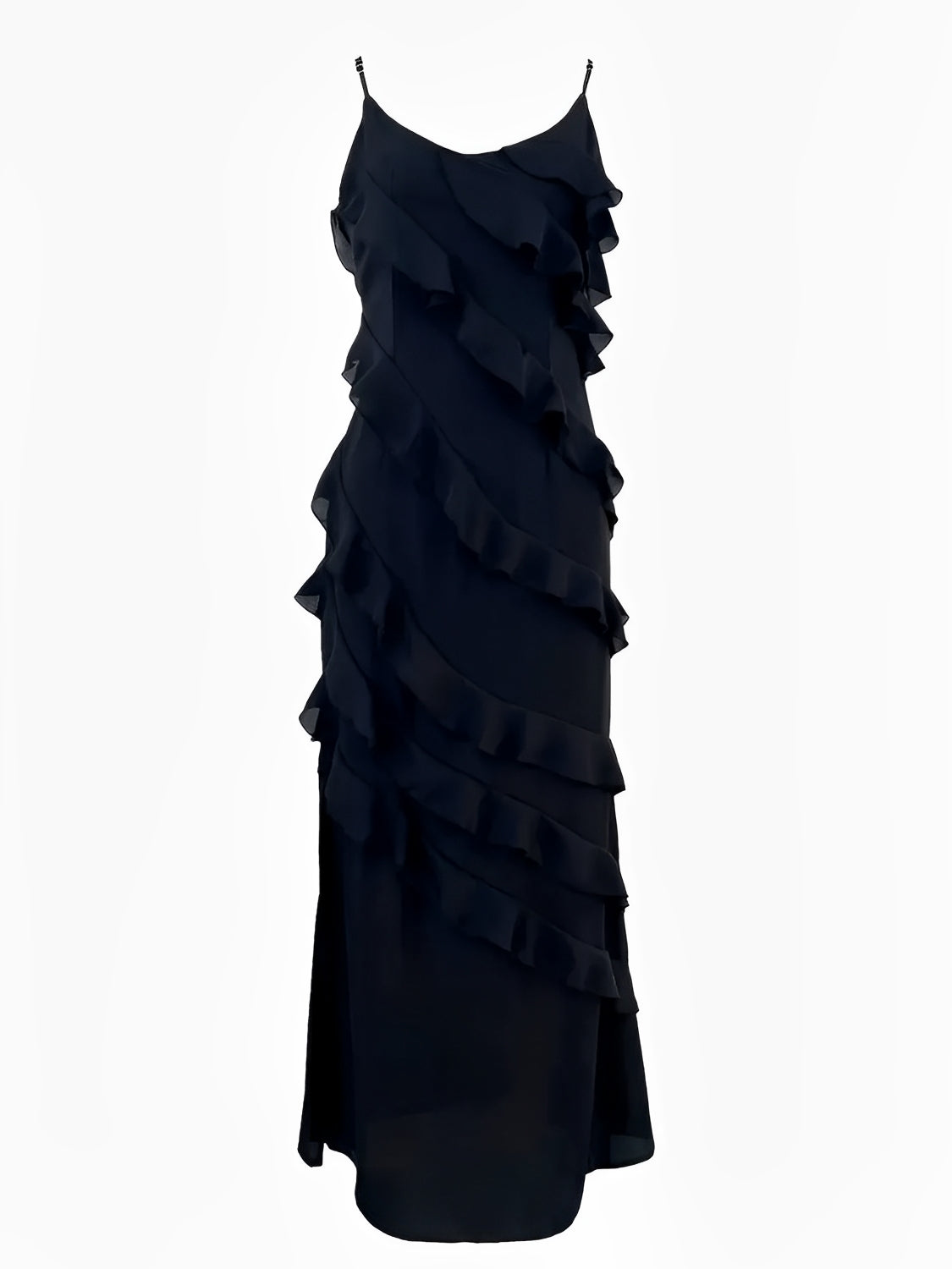 Vestido Longo de Festa em Chiffon De Alças Babados e Costas Nuas – Cassandra [FRETE FULL]