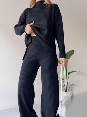 Conjunto de Tricô Canelado com Suéter Mullet e Calça Pantalona - Grace [FRETE FULL]