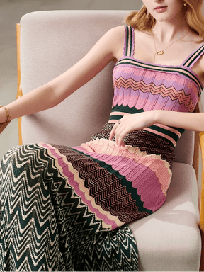 Vestido Longo Estampa em Patchwork de Alças e Decote Quadrado - Malika