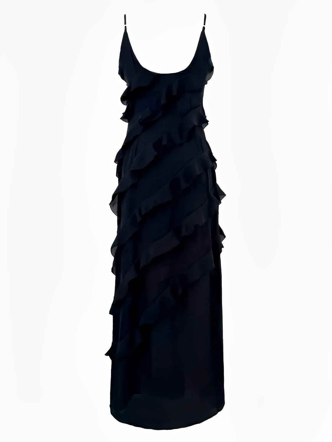Vestido Longo de Festa em Chiffon De Alças Babados e Costas Nuas – Cassandra [FRETE FULL]