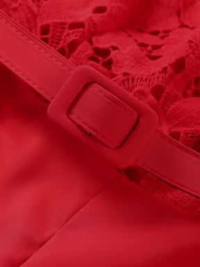 Macacão Elegante Manga Longa com Renda e Calça Flare com Cinto - Yeva [FRETE FULL]