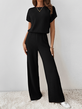 Conjunto Canelado com Blusa Manga Morcego e Calça Pantalona – Maite