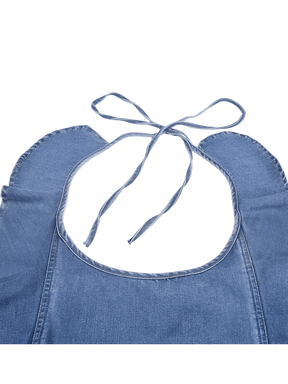 Macacão Jeans com Ombros de Babados Amarração e Decote nas Costas - Poliana