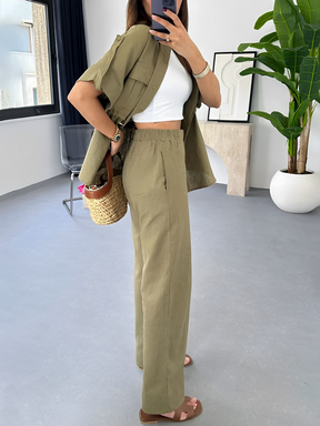 Conjunto com Camisa Oversized Ajustável e Calça Wige Leg - Olga