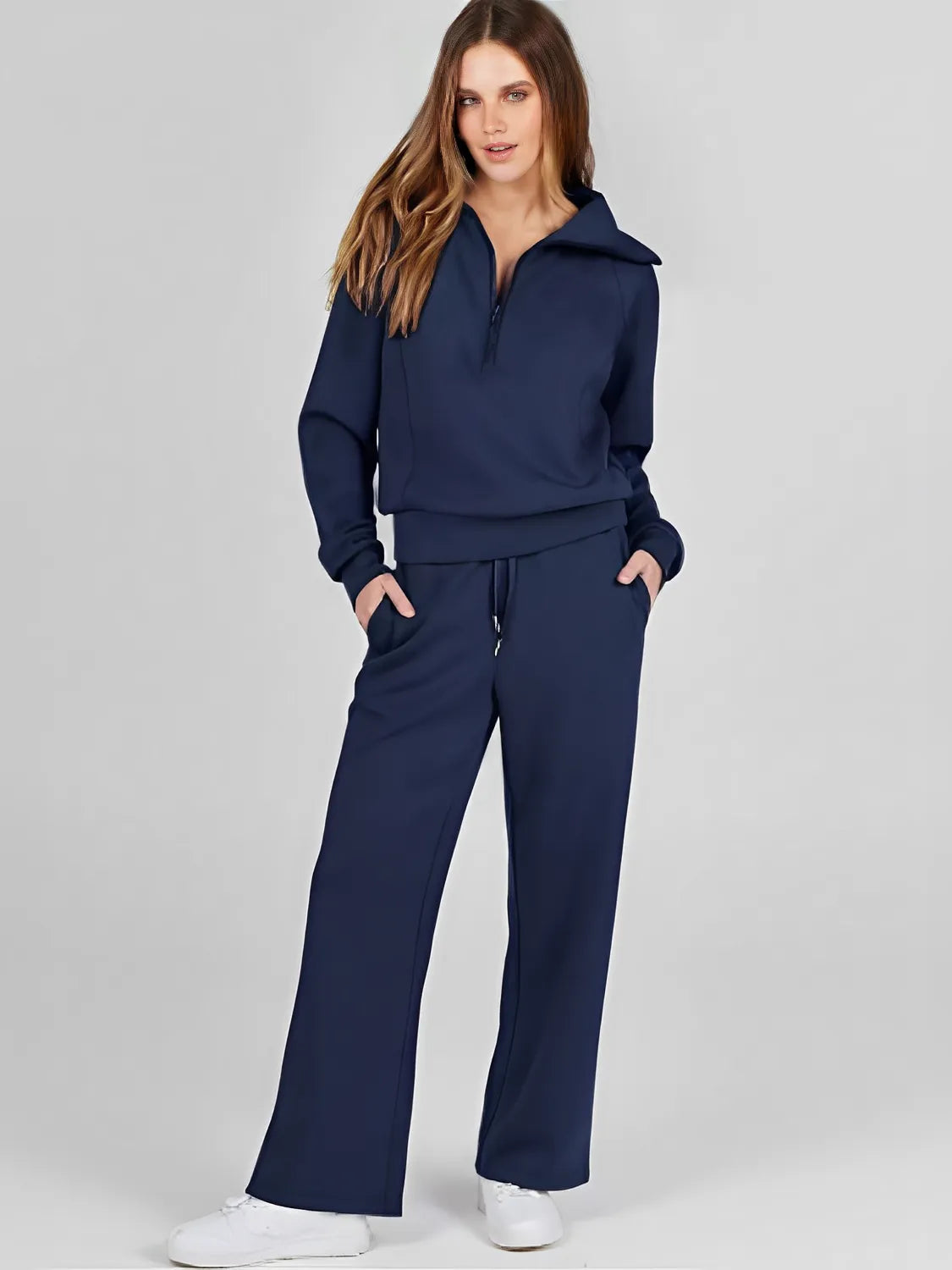 Conjunto Feminino com Suéter Gola Alta Ajustável e Calça Cintura Média com Ajuste de Cordão - Alessandra [FRETE FULL]
