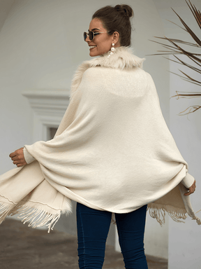 Cardigan de Tricô com Gola Peluciada e Franjas  – Viviane