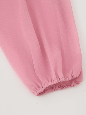 Vestido Longo em Chiffon com Babados Decote em V e Mangas Longas  – Amelie
