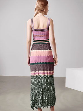 Vestido Longo Estampa em Patchwork de Alças e Decote Quadrado - Malika