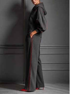 Conjunto Esportivo Casaco Capuz e Calça Wide Leg com Faixa Lateral- Darla