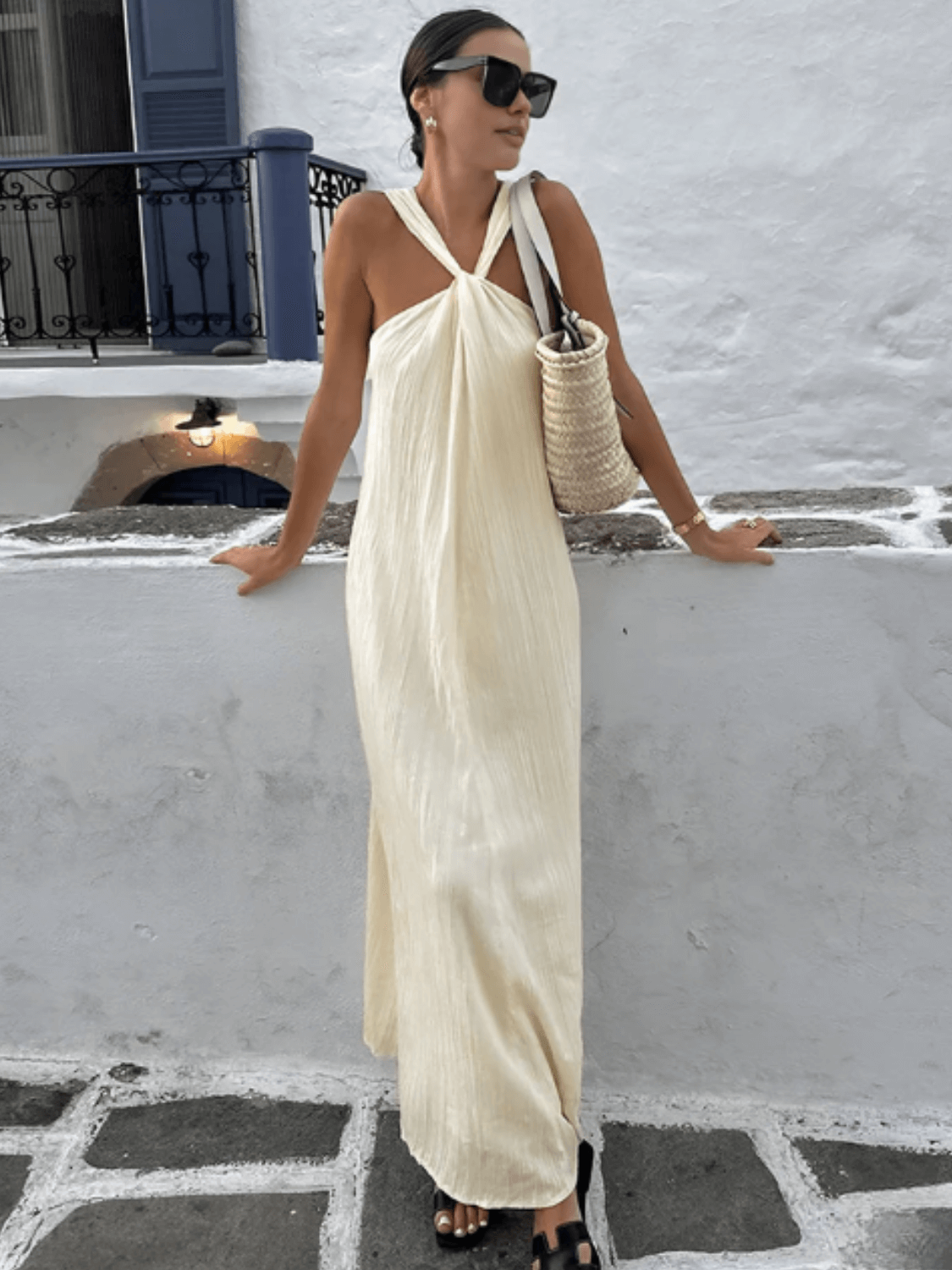 Vestido Longo em Viscose Texturizado com Alça Torcida Elegante – Renata [FRETE FULL]