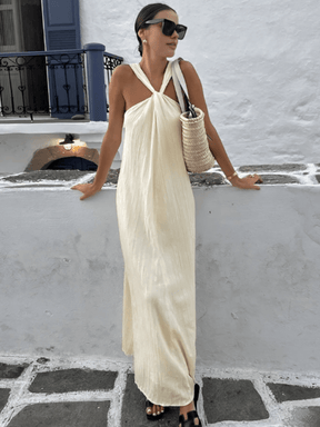 Vestido Longo em Viscose Texturizado com Alça Torcida Elegante – Renata [FRETE FULL]