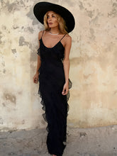 Vestido Longo de Festa em Chiffon De Alças Babados e Costas Nuas – Cassandra [FRETE FULL]