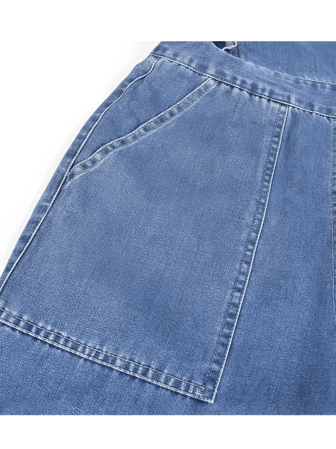 Macacão Jeans com Ombros de Babados Amarração e Decote nas Costas - Poliana