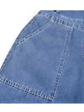 Macacão Jeans com Ombros de Babados Amarração e Decote nas Costas - Poliana