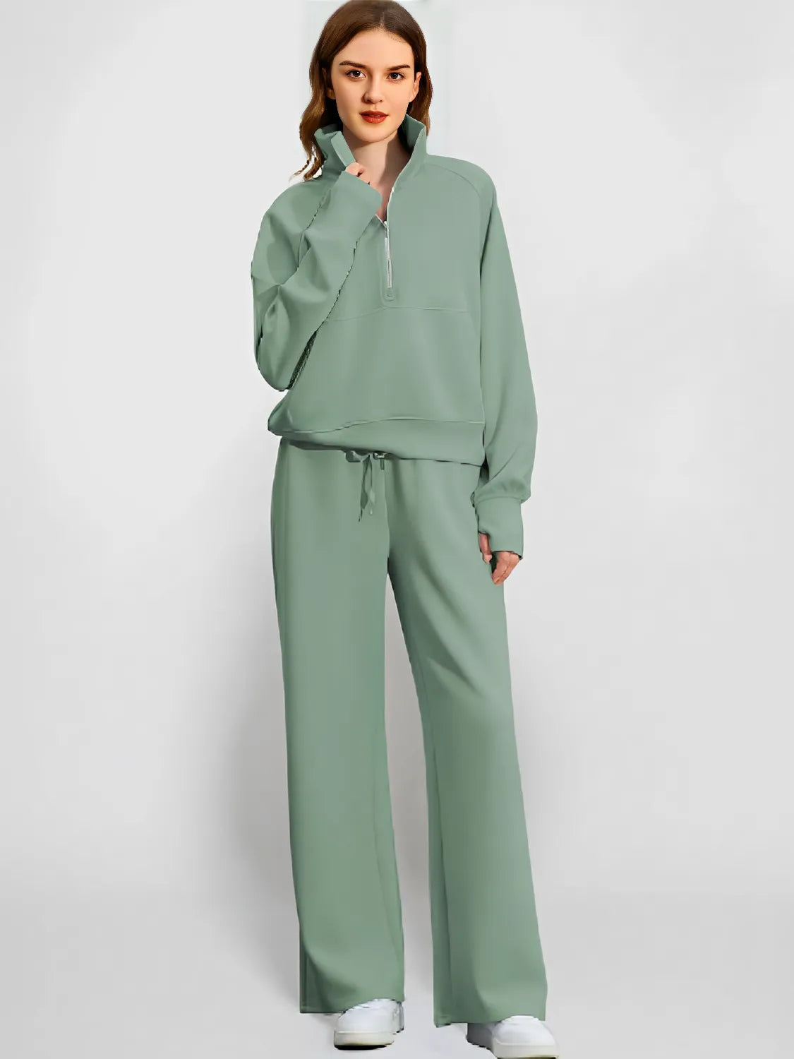 Conjunto Feminino com Suéter Gola Alta Ajustável e Calça Cintura Média com Ajuste de Cordão - Alessandra [FRETE FULL]