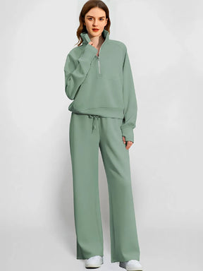 Conjunto Feminino com Suéter Gola Alta Ajustável e Calça Cintura Média com Ajuste de Cordão - Alessandra [FRETE FULL]