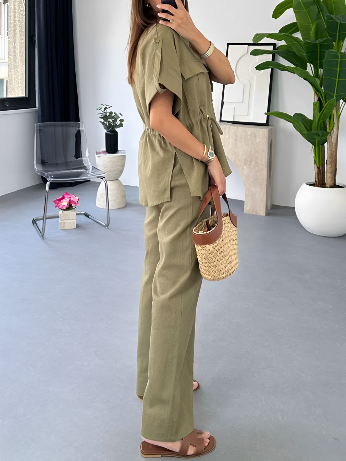 Conjunto com Camisa Oversized Ajustável e Calça Wige Leg - Olga