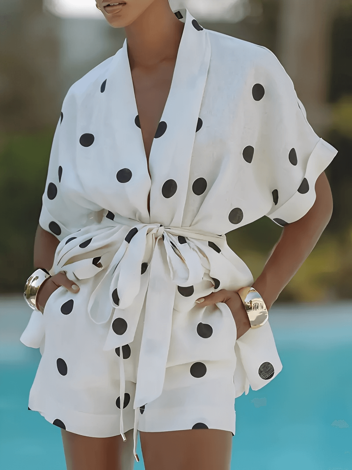 Conjunto em Poá com Camisa Kimono Cinto-Faixa e Short Cós Alto – Daphne