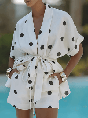 Conjunto em Poá com Camisa Kimono Cinto-Faixa e Short Cós Alto – Daphne